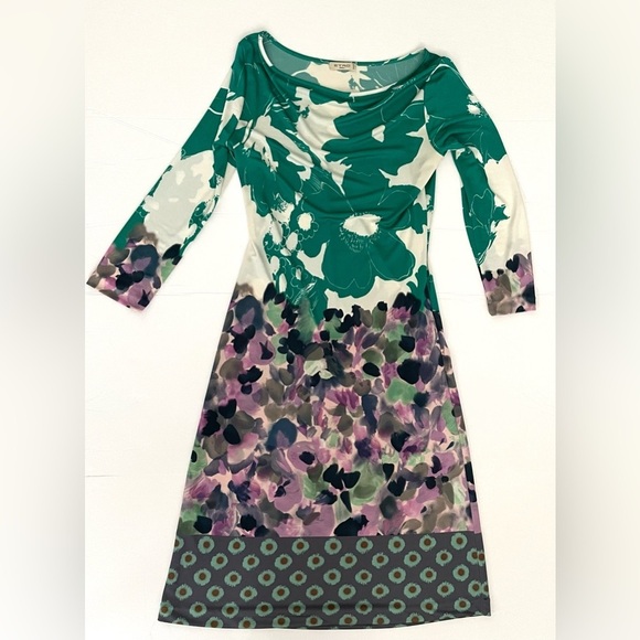 ETRO Green Purple Floral Abstract Printed 3/4 Sleeve Knee Length Dress - Picture 13 of 13